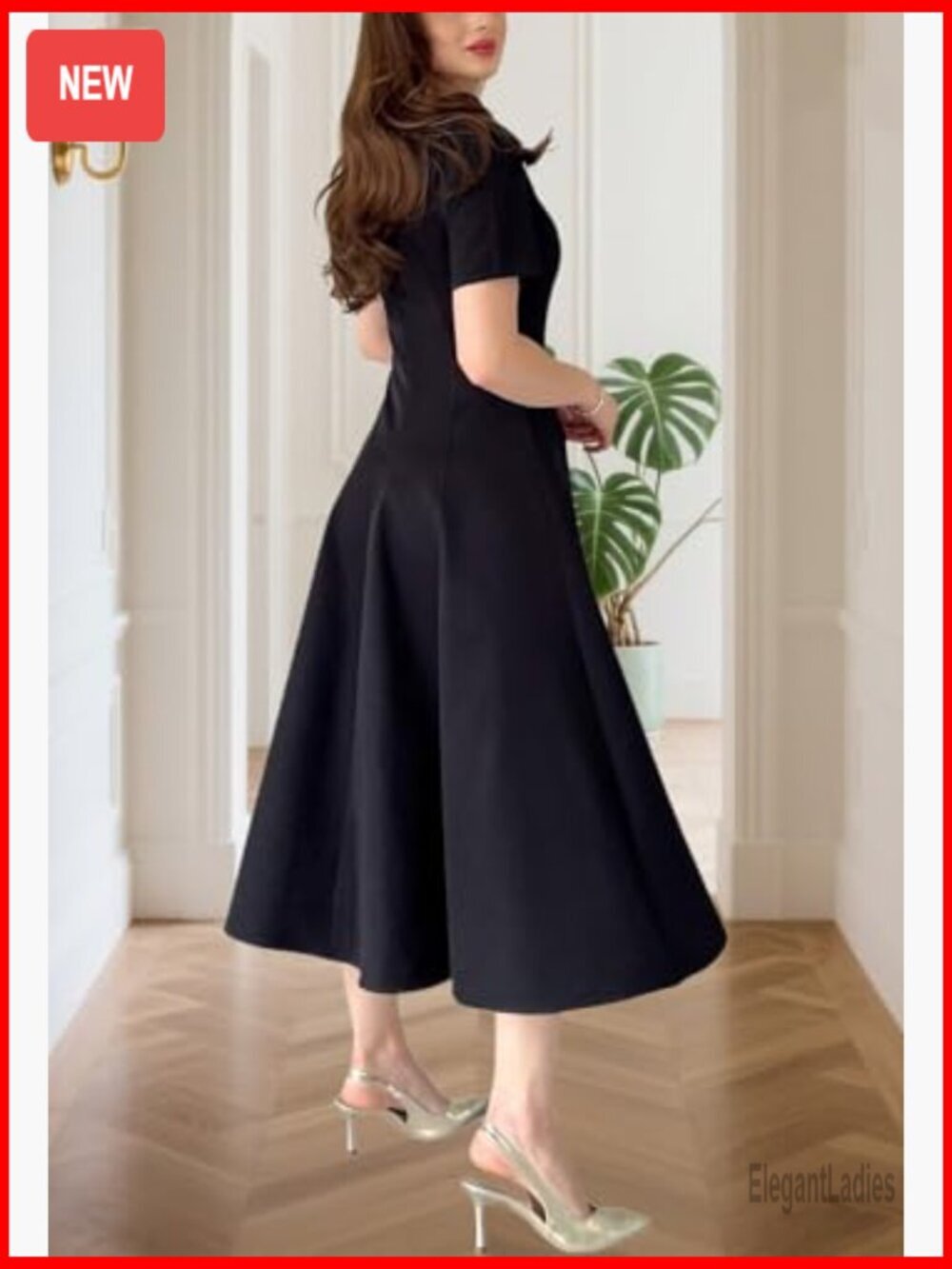 Women's Midi Dress Short Sleeve Fit & Flare A-Line Swing Dress - Picture 6 of 7